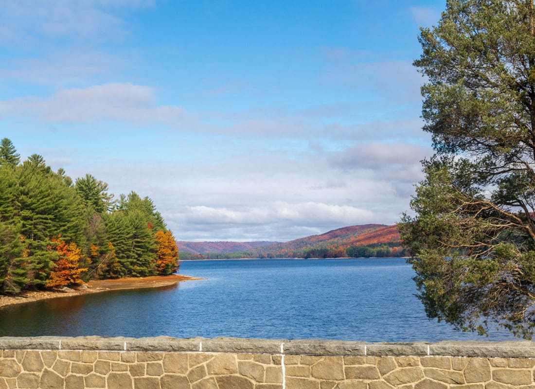Goshen, CT - Colorful Fall Landscape Behind a Stone Wall